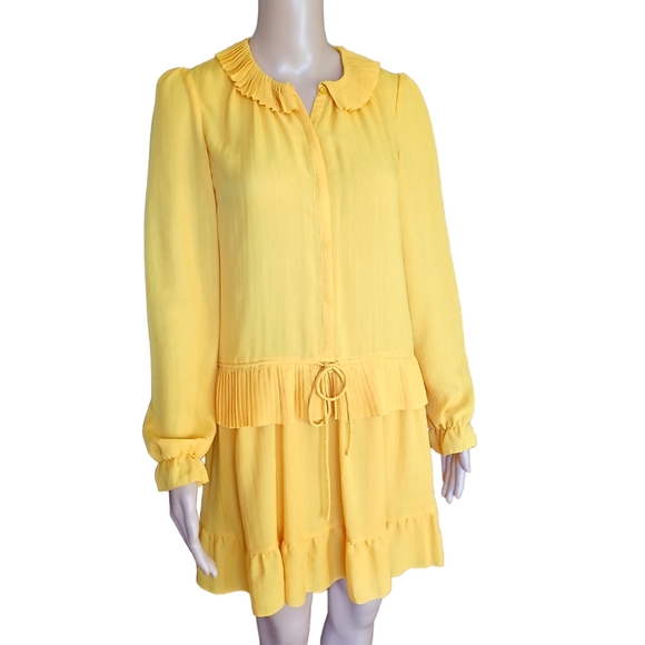 Athe Vanessa Bruno Womens Fringed Yellow Aline Dress Dropped Waist Size 34 - Picture 4 of 8